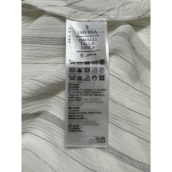 AllSaints Top Womens Small White Penny Stripe Surplice V-Neck Hi Lo Summer Sheer - Picture 9 of 12